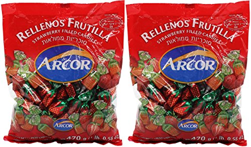 Arcor Juice Filled Strawberry Hard Kosher Candy 2 Packs, Each bag contains 470 Grams = Total 940 Grams (2.072lb) (2 Pack)