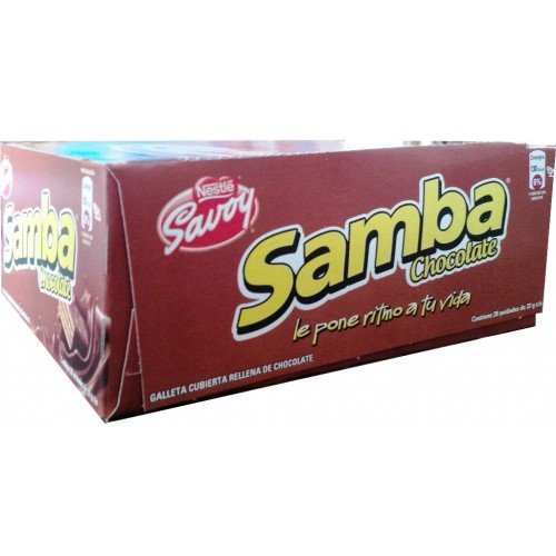 Samba Chocolate, Galleta Chocolate Cubierta de Chocolate, 20 Unidades de 32 gr c/u