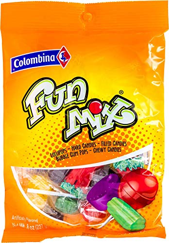 Colombina FunMix Candy, Lollipops, Hard Candies, Filled Candies, Bubblegum Pops, & Chewy Candies, 8 oz, Pack of 12