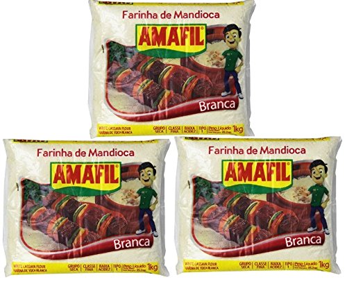 Amafil - Farinha De Mandioca Branca | White Cassava Flour - Harina De Yuca Blanca 35.2oz 1kg (Pack of 3)