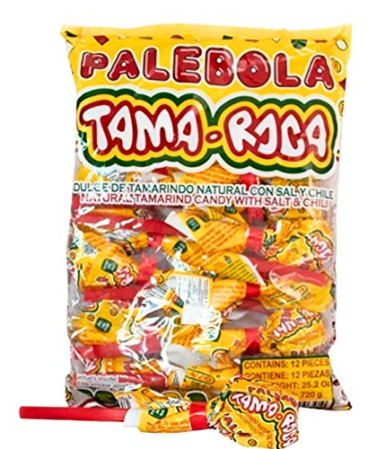 Tama Roca Palebola Natural Tamarind Candy Lollipop with Salt and Chili. Mexican Tamarind Candy 2.1 Ounce Each Individually Wrapped Lollipop (16 Pieces Pack 33.6 Ounces)