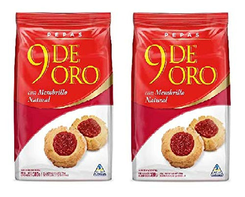 9 DE ORO Pepas con Membrillo Natural 2 PACK 380 gr. c/u | Cookies Filled with Quince Jelly 2 PACK 13.40 oz. each.