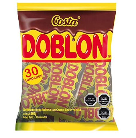 Costa Doblon Chocolate Covered Biscuit- Coated Biscuits- Biscuit with Vanilla Flavored Cream- Snack Packs Biscuits- Sandwich Cookie- Biscuit Packs, Biscuits Snacks- Bag of 30 Pieces