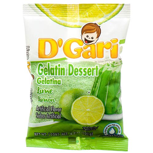 D GARI Gelatin Mix Regular Sugar Level Plastic Bag, 735257013131, Lime, 4.2 Ounce