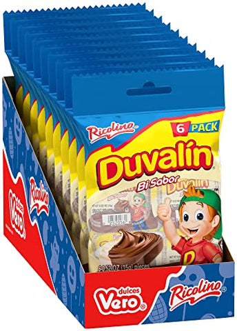 Ricolino Duvalin Hazelnut and Vanilla Artificially Flavored Candy Spread, 3.12 Ounces Treat, Box with 10 Bags of 6 Count