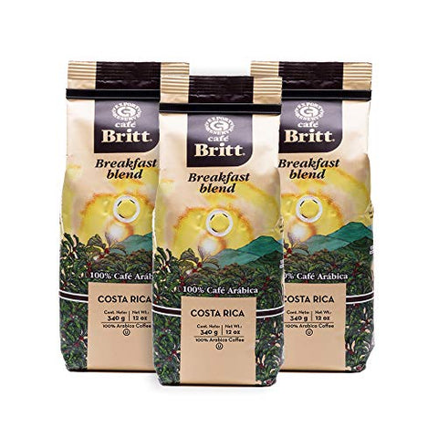 Café Britt® - Costa Rican Breakfast Blend Coffee (12 oz.) (3-Pack) - Ground, Arabica Coffee, Kosher, Gluten Free, 100% Gourmet & Medium Dark Roast