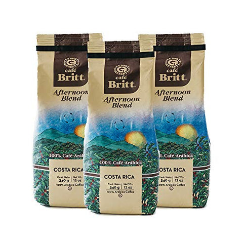 Café Britt® - Costa Rican Afternoon Blend Coffee (12 oz.) (3-Pack) - Ground, Arabica Coffee, Kosher, Gluten Free, 100% Gourmet & Medium Roast