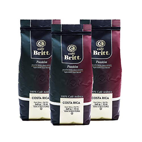 Café Britt® - Costa Rican Fusion Coffee (12 oz.) (3-Pack) - Ground, Arabica Coffee, Kosher, Gluten Free, 100% Gourmet & Medium Dark Roast