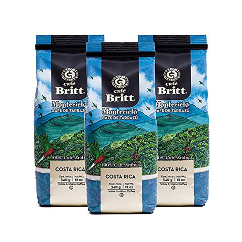 Café Britt® - Costa Rican Montecielo, Coffee From Tarrazu (12 oz.) (3-Pack) - Ground, Arabica Coffee, Kosher, Gluten Free, 100% Gourmet & Medium Dark Roast