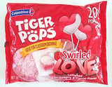 Colombina (1 Bag) Tiger Pops Valentine Candy - 20 Swirled Heart Love Lollipops - Strawberry & Cream Flavor - Red & White - 6.3 oz / 180 g