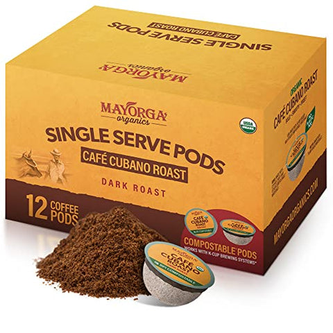 Mayorga Dark Roast K-Cup Coffee Pods, 12CT - Café Cubano Coffee Pods For K Cups & Keurig 2.0 - Organic, Specialty Grade 100% Arabica Coffee Beans - Non-GMO, Direct Trade