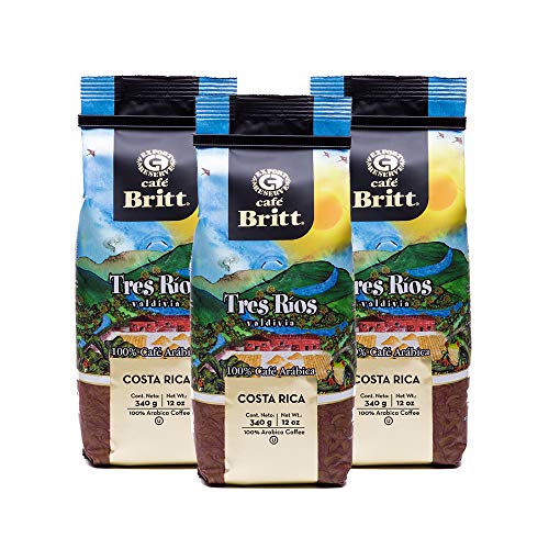 Café Britt® - Costa Rican Tres Rios Valdivia Coffee (12 oz.) (3-Pack) - Whole Bean, Arabica Coffee, Kosher, Gluten Free, 100% Gourmet & Medium Light Roast