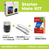 BALIBETOV Starter Mate Kit - Includes Stainless Steel Yerba Mate Cup (Yerba Mate Gourd), Yerba Mate Tea Taragui (1Lb) , 2 Bombilla Mate (Yerba Mate Straw), and Cleaning Brush (Black)