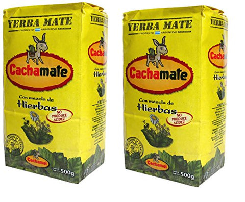 CACHAMATE Yerba Mate con Mezcla de Hierbas 500 gr. - 2 Pack / Yerba Mate Tea with Herbal Blend 1.1 lbs. - 2 Pack