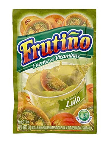 FRUTIÑO Lulo Fruit Powdered Drink Mix (Box of 20 Pouches, Makes 2lt/Pouch) - Refresco Instantáneo NARANJILLA - Imported from Colombia.