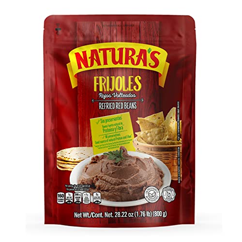 Natura's Refried Red Beans, Ready-to-Eat Vegetarian Frijoles Rojos Refritos/Volteados, 28.22oz Pouch (Pack of 12)