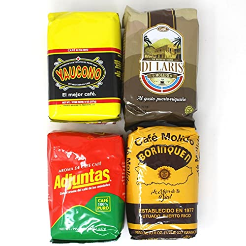 Traditional Puerto Rican Coffee Variety - Cafe Yaucono| Cafe Adjuntas| Cafe Borinquen| Cafe Di Laris - (1 - 8oz pack of each)