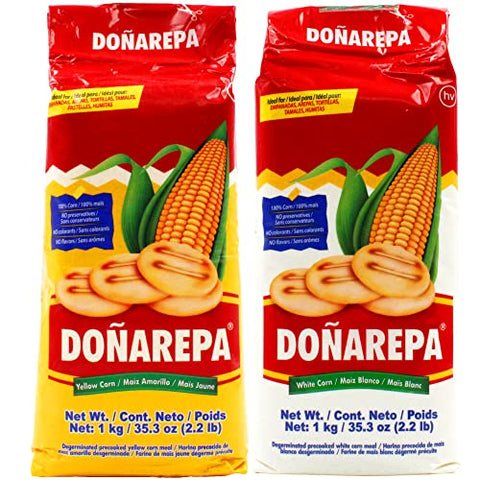 Donarepa Precooked White Corn Meal, 35.3 oz + Donarepa Precooked Yellow Corn Meal, 35.2 Ounce