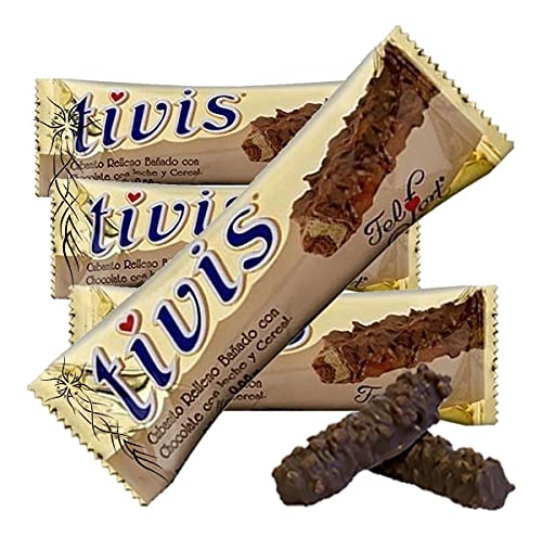 Tivis Cubanitos de Chocolate Rellenos Filled Wafer Rolls with Milk Chocolate & Cereal Coating by Felfort, 25 g / 0.88 oz ea (box of 20)