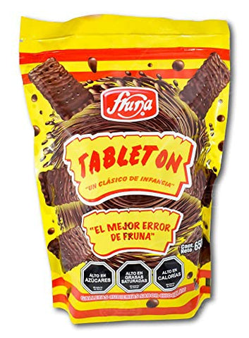 Tableton Fruna, 650 grams of Chilean cookies covered with chocolate, yellow, 12x8x3 inches