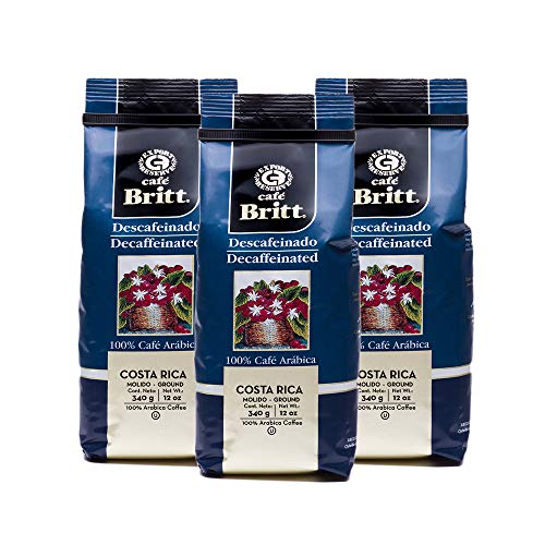 Café Britt® - Costa Rican Decaffeinated Coffee (12 oz.) (3-Pack) - Whole Bean, Arabica Coffee, Kosher, Gluten Free, 100% Gourmet & Dark Roast
