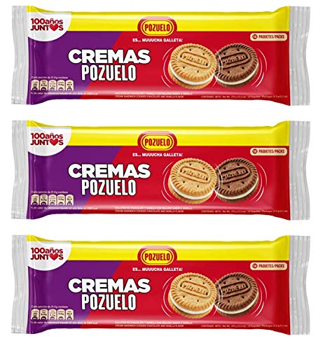 Pozuelo Cremas Mixed Cookies | Mixed Chocolate & Vanilla Cookies | Vanilla Cream | 13.3 Oz (Pack of 3)