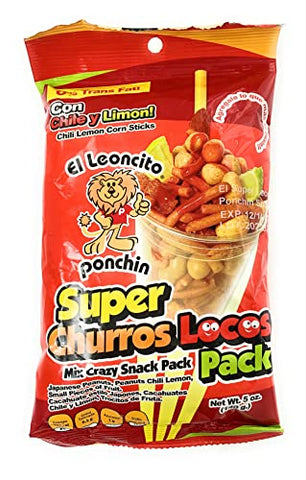 El Leoncito Ponchin, Super Churros Locos with Chile and Limon , Pack Mix Crazy Snack 5oz (3 units)