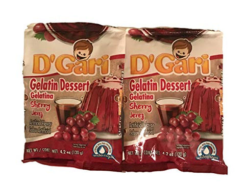 D Gari pack of 2 Jerez Gelatin 4.2oz, Prepare with water, Quick Snacks, Sherry Dessert, Gelatin, Mix, Mexico, Powder