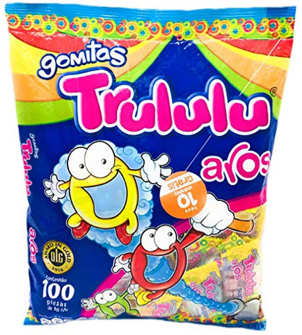 Eight-14 Trululu Fruity Gummy Rings - Sugary Sweet Individually Wrapped 21.10 Onces Bag of 100 (Trululu rings, 100 pcs)