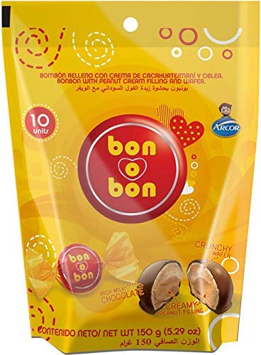 Bon O Bon Bonbons with Peanut Cream Filling and Wafer 150g (10 units).