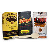 Deluxe Puerto Rican Coffee Selection | Cafe El Coqui, Cafe D'Aqui, and Cafe Borinquen Ground Coffee from Puerto Rico, 14 Ounce (Pack of 3) - Includes El Pantry Spoon