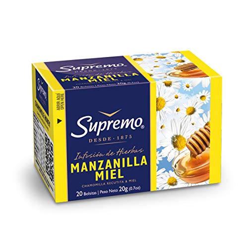 Supremo Chamomile Honey Tea – 6 Boxes of 20 pcs Chamomile Teabags – Individually Wrapped Teabags with Chamomile and Honey Flavors – Relaxing and Powerful Flavor – Non Caffeinated Herbal Tea for Better Sleep