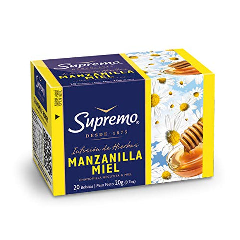 Supremo Chamomile Honey Tea – 6 Boxes of 20 pcs Chamomile Teabags – Individually Wrapped Teabags with Chamomile and Honey Flavors – Relaxing and Powerful Flavor – Non Caffeinated Herbal Tea for Better Sleep