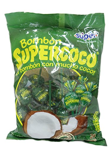 BOMBON SUPERCOCO COCONUT CANDY LLOLYPOPS BAG OF 24 EL BOMBON Con Mucho Sabor