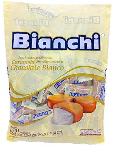 Eight-14 Bianchi Chewy Caramel Candy - Milk Candy with White Chocolate Center - 18.34 oz Bag Of 100 Pcs, BIANCHI WHITE CHOCOLATE