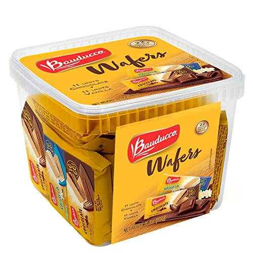 Bauducco Mini Wafer Cookies - Enriched with Chocolate & Vanilla - Delicious & Crispy Wafers - 3 Creamy Layers - Great for Snacks & Dessert - Single Serve - No Artificial Flavors, 31 oz (Pack of 22)