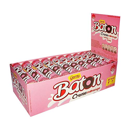 Baton Garoto Creme Morango (Chocolate with Creamy Strawberry Flavour) Milk Chocolate 30x0.56oz. -480g