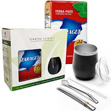 BALIBETOV Starter Mate Kit - Includes Stainless Steel Yerba Mate Cup (Yerba Mate Gourd), Yerba Mate Tea Taragui (1Lb) , 2 Bombilla Mate (Yerba Mate Straw), and Cleaning Brush (Black)
