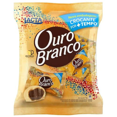 Lacta Ouro Branco Bombon Brazilian White Chocolate Balls With Chocolate Crunchy Cream 2.2lb 1kg By 2DAY BRAZIL®️