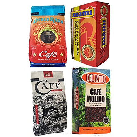 Puerto Rican Variety Pack Ground Coffee Kit - 4 Local Favorites in 8 - 8.8 Ounce Bags (33.6 oz total) | Café Draco Rosa, El Meson, Mamí & Del Patio