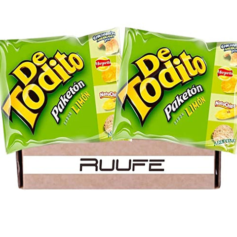 Detodito Colombiano Limon (12 pack) Each pack comes with Pork Crackling, crispiest potato chips, plantain chips and Tostiarepa with Lemon flavor snacks for Snack lovers Colombian snack mecato colombiano Colombian food Colombian Candy.