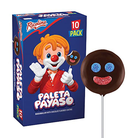 RICOLINO Paleta Payaso Marshmallow Lollipop Box of 10 count