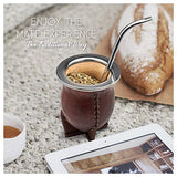 BALIBETOV Premium Yerba Mate Gourd (Mate Cup) - Uruguayan Mate - Leather Wrapped - Includes Stainless Steel Bombilla and Cleaning Brush. (Camionero Burgundy)