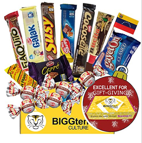 Venezuelan Sweet Snacks Gift Box – International Snack and Candy –Great Assortment of Foreign Treats, Wafer Cookies, Chocolates, Cocosette, Susy, Toronto, Nucita, Galak, Bocadillos, & more. (14 Count)