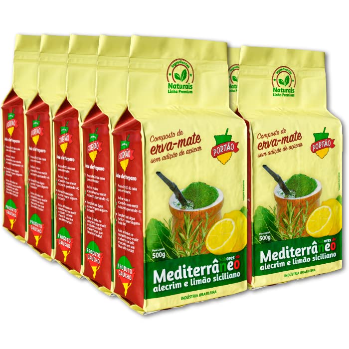 Yerba Mate Chimarrão Portão Fresh and Green Brazilian Erva Mate Mediterranean Compound Chimarrão Vacuum Sealed (Pack of 10) 500g / 19.40oz / 1.2lb.