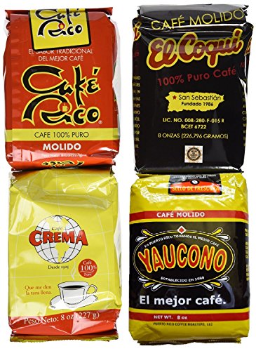 Puerto Rican Variety Pack Ground Coffee - 4 Local Favorites in 8 Ounces Bags (2 lbs Total)