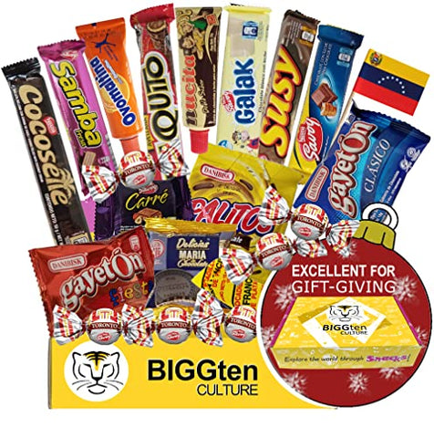 Venezuelan Sweet Snacks Gift Box – International Snack and Candy –Great Assortment of Foreign Treats, Wafer Cookies, Chocolates, Cocosette, Susy, Toronto, Nucita, Galak, Bocadillos, & more. (20 Count)